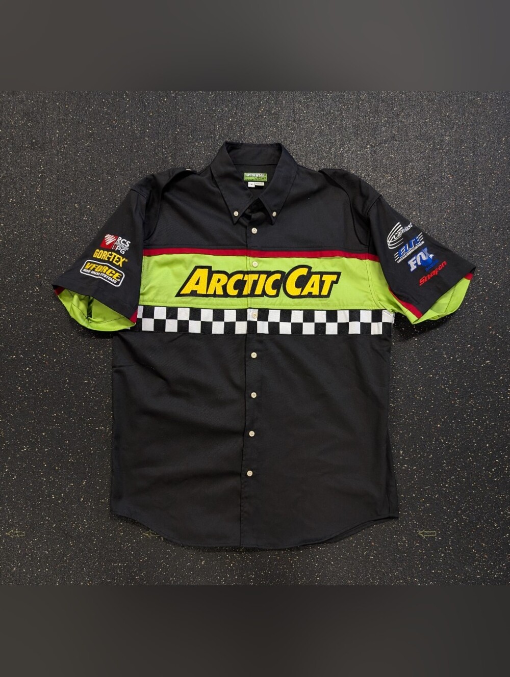 Arctic Cat Button Down Mens Short Sleeve Embroidered Shirt M Racing Logo